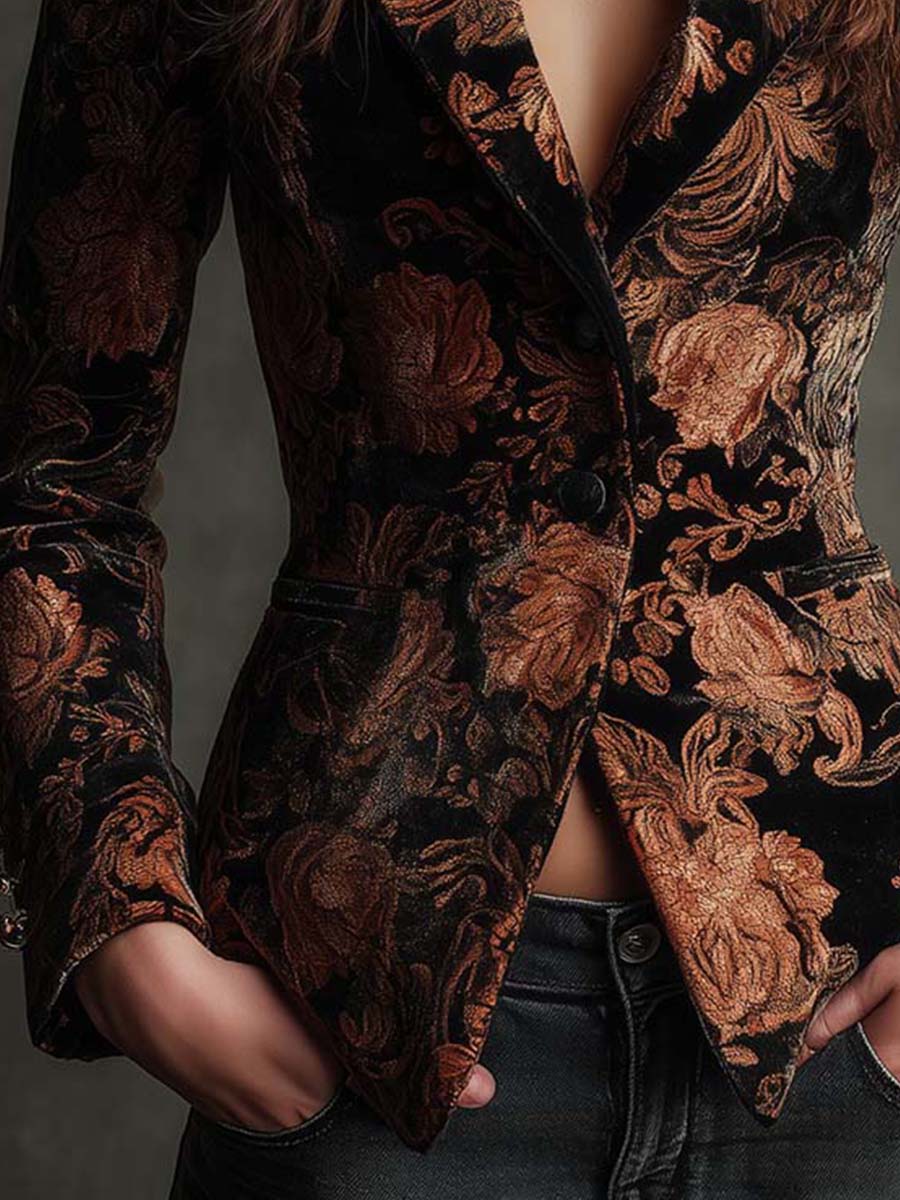 Zelmira · Blazer floral en negro y bronce · Imagen 5