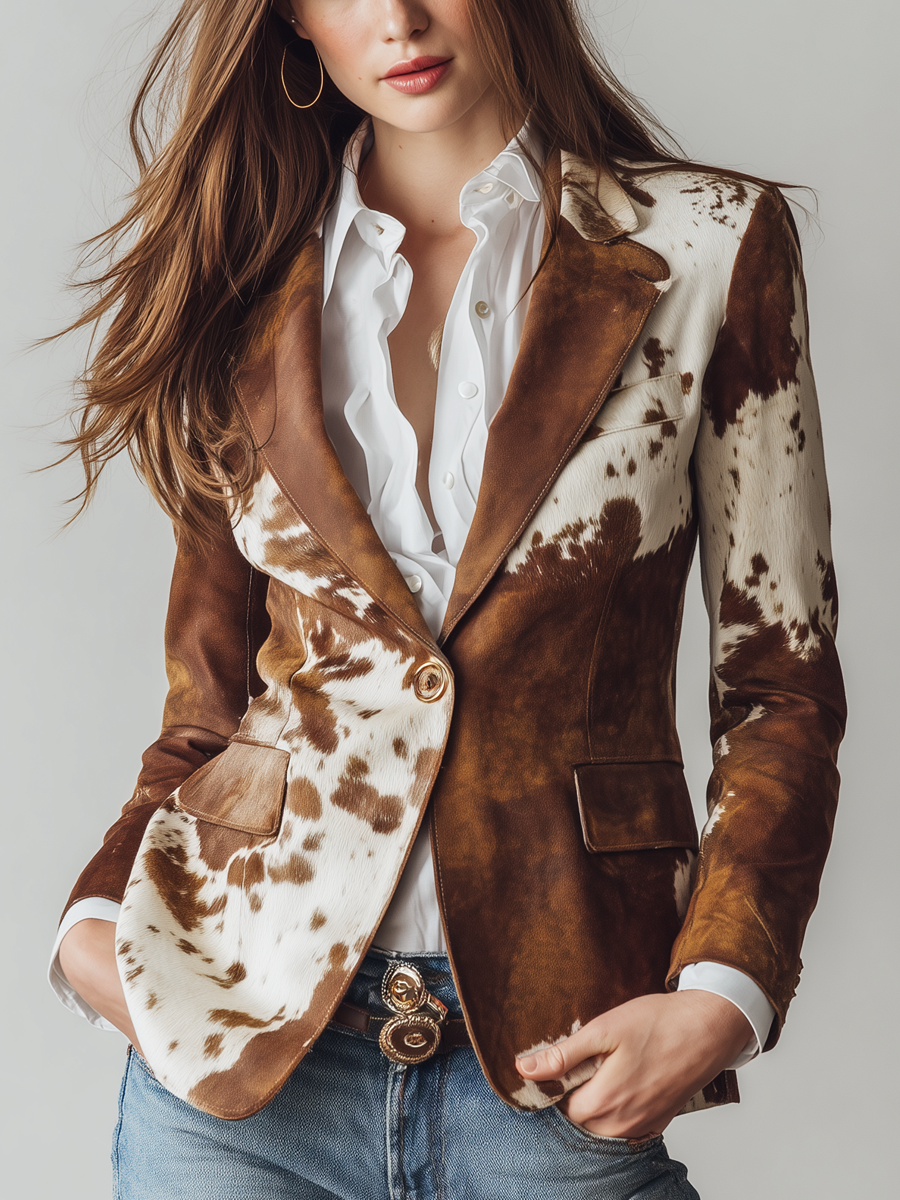 Clizia · Blazer estampada en marrón y crema · Imagen 1