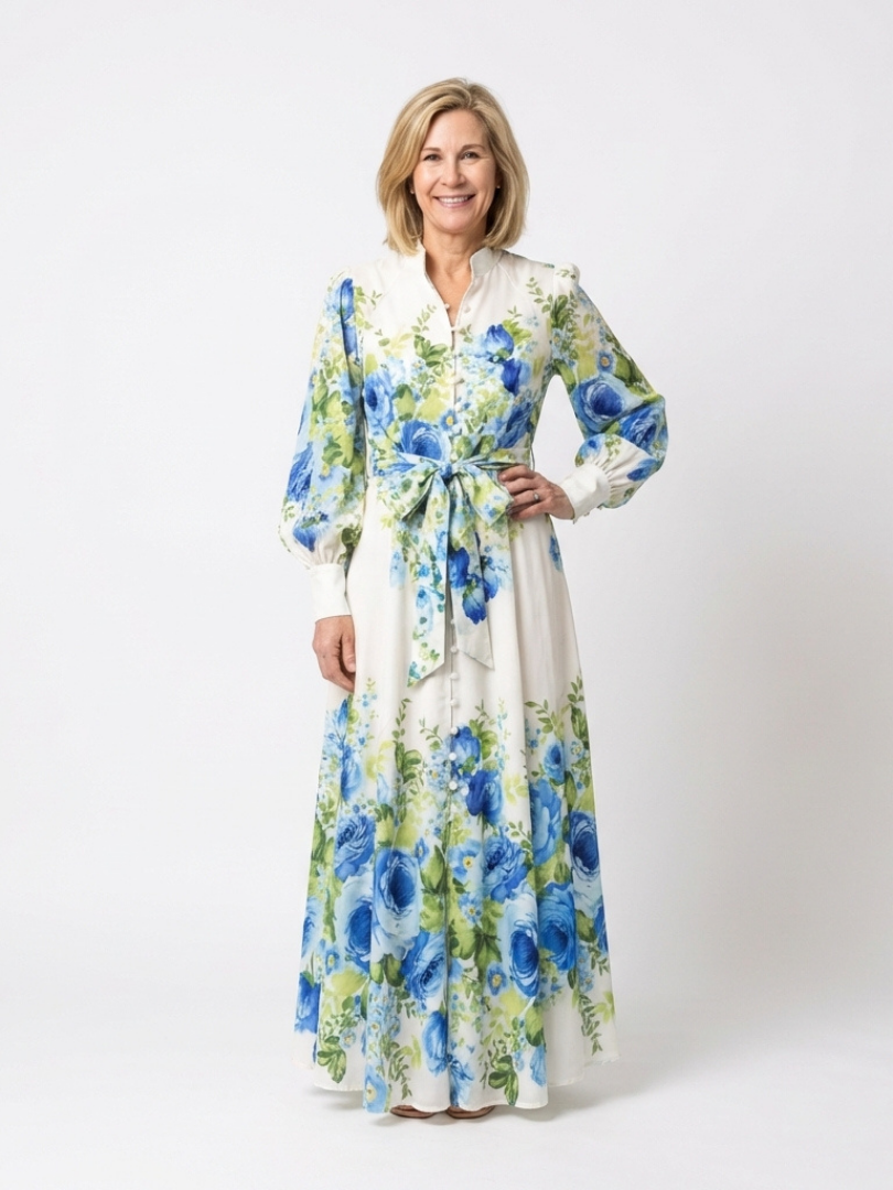Leila · Vestido largo floral con botones delanteros · Imagen 1