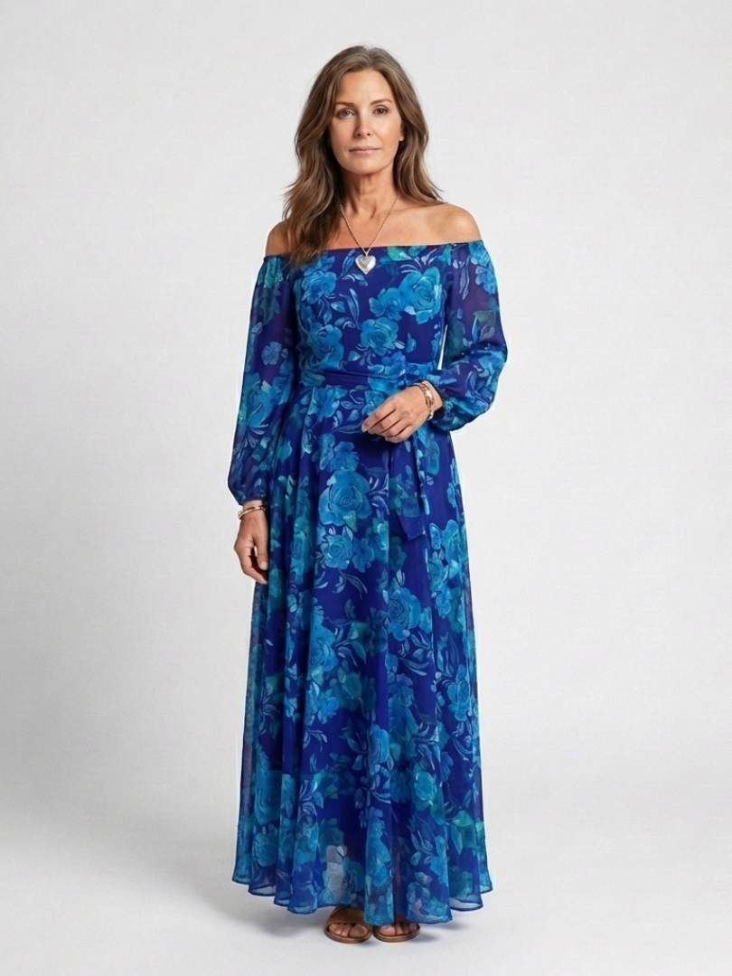 Chloe · Vestido largo floral con hombros descubiertos · Imagen 1