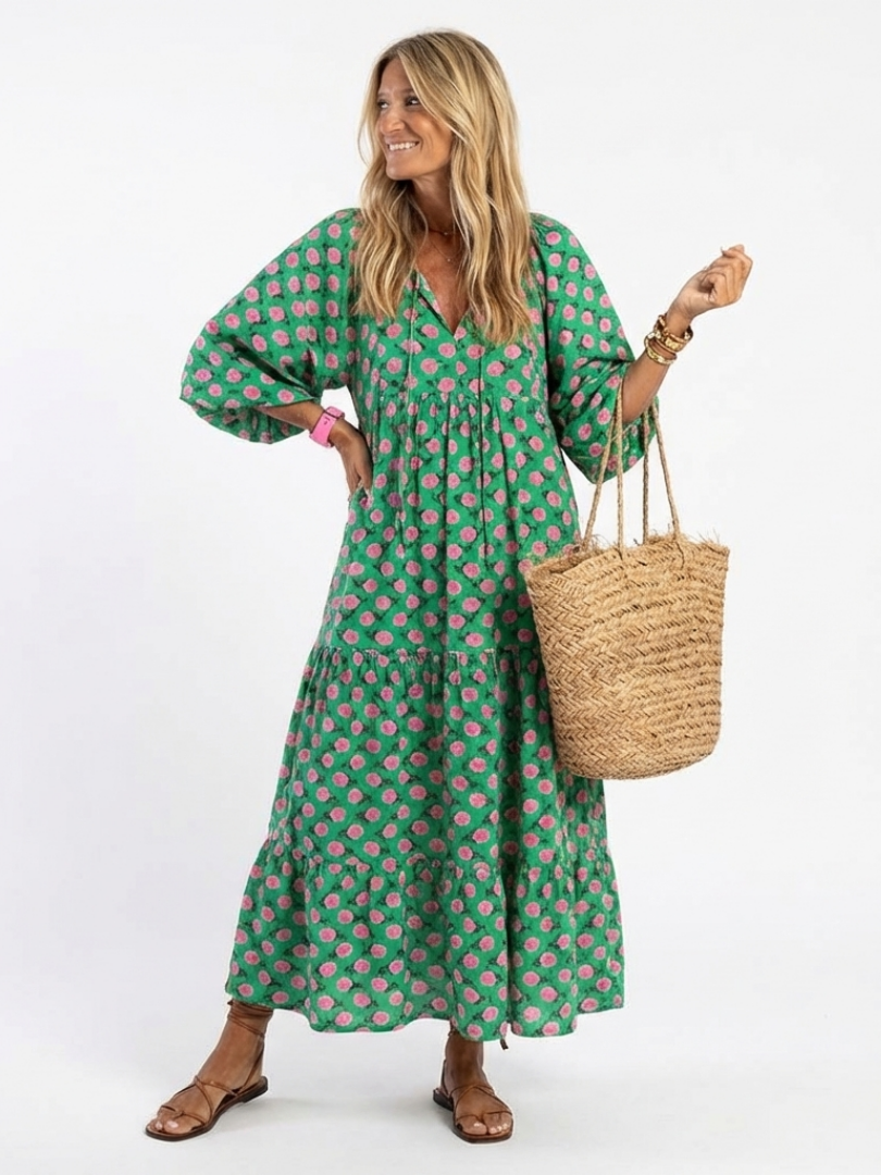 Fiora · Vestido midi floral con volantes · Imagen 1
