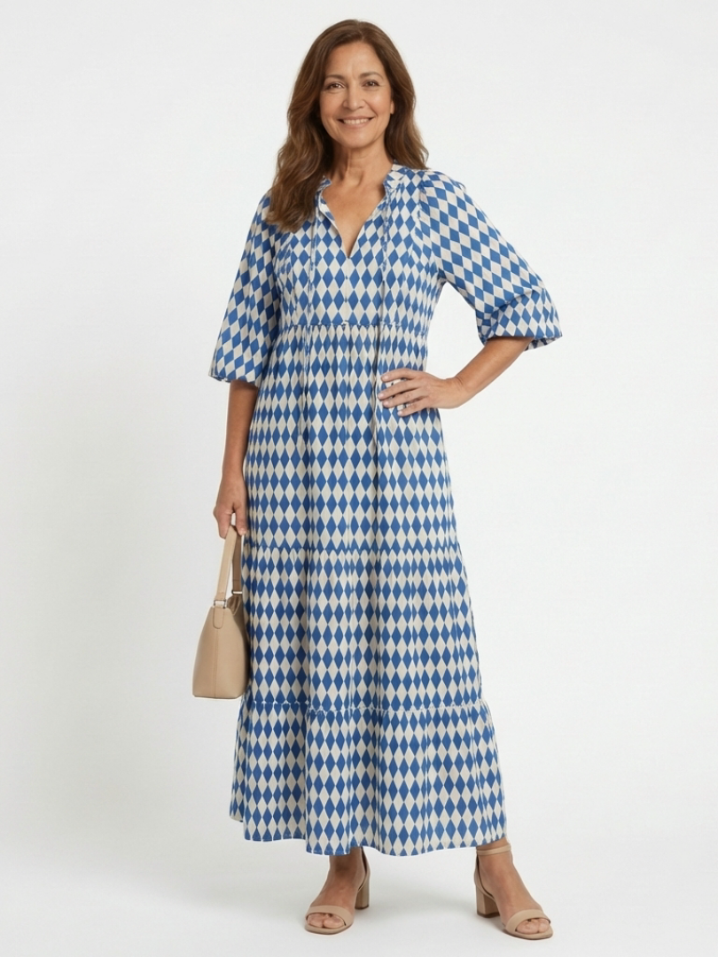 Melody · Vestido midi de capas con estampado de rombos · Imagen 2