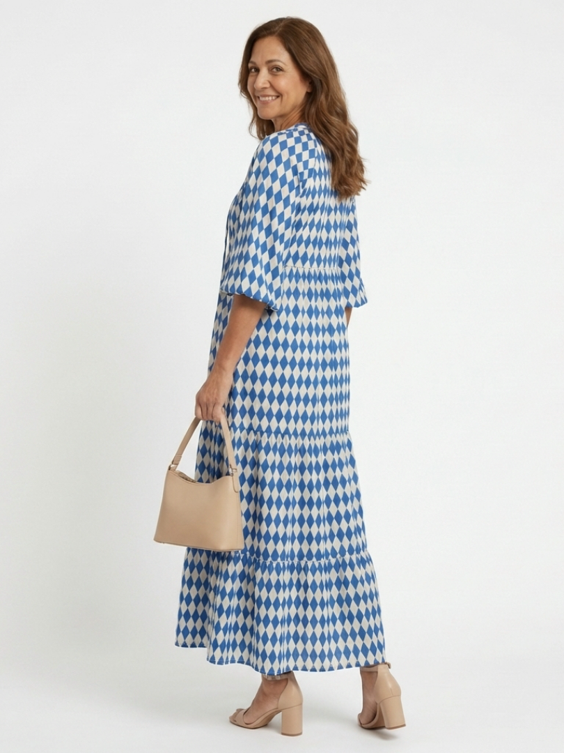 Melody · Vestido midi de capas con estampado de rombos · Imagen 4