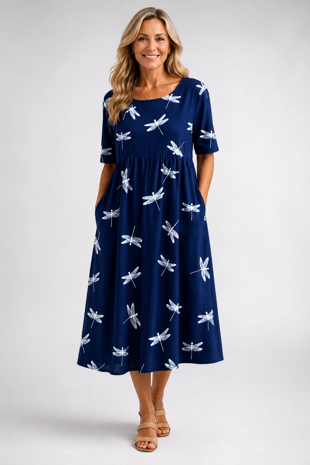 Eva · Vestido midi con estampado de libélulas · Imagen 1