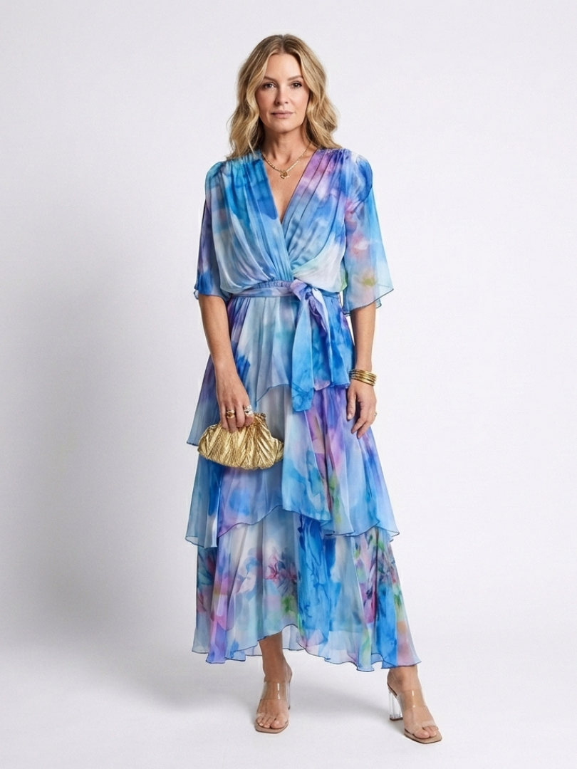 Iris · Vestido largo de capas con lazada · Imagen 1