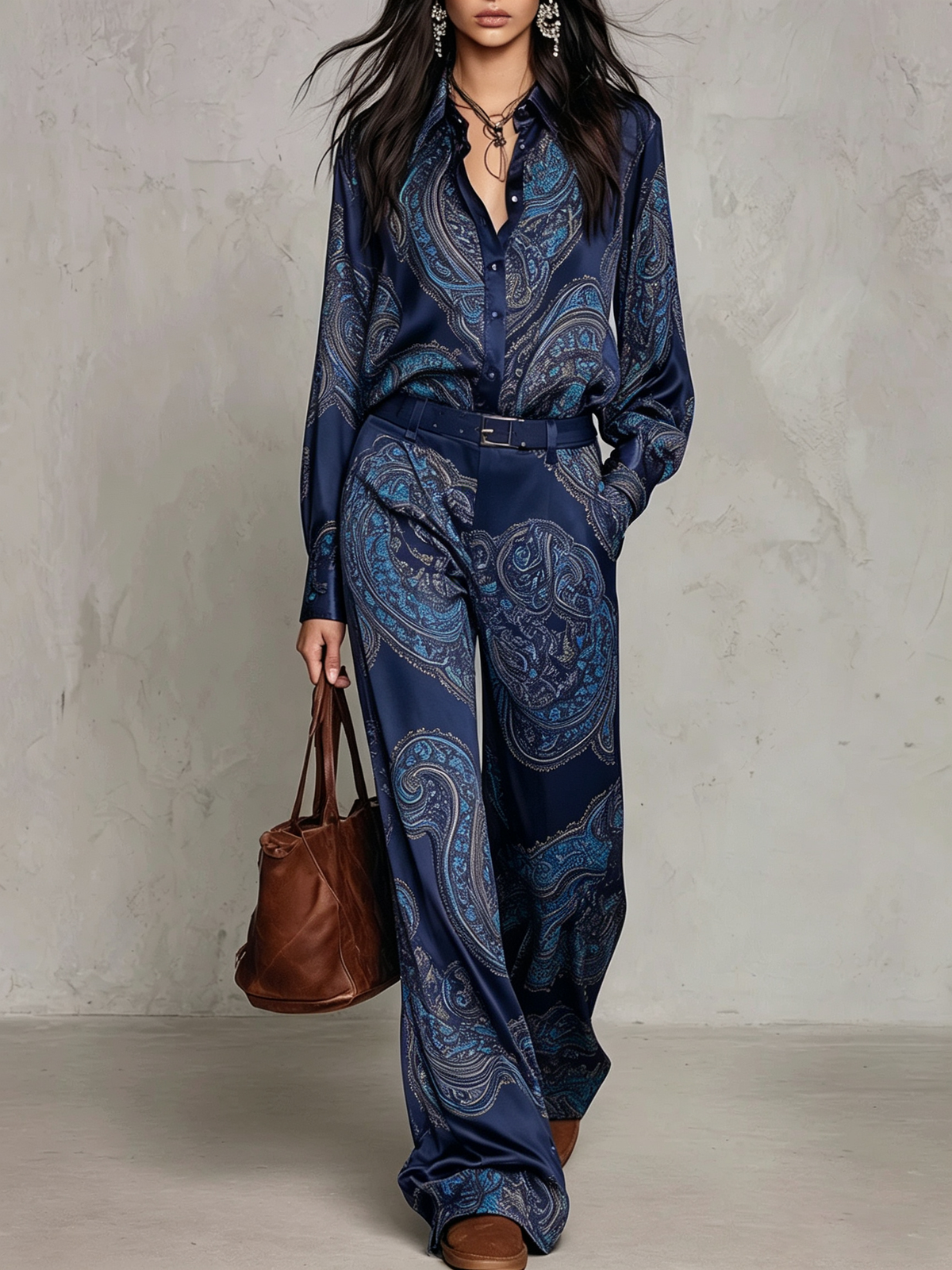 Conjunto satinado paisley en burdeos · Imagen 3