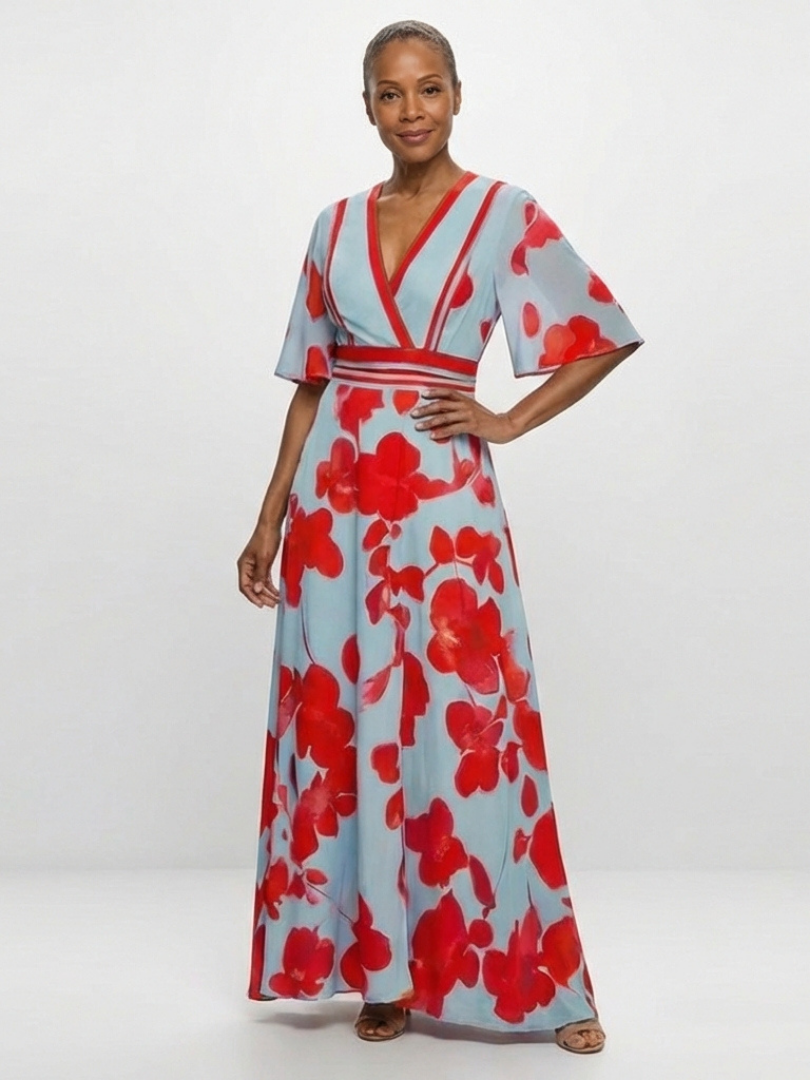 Sara · Vestido largo floral de cuello en V · Imagen 4