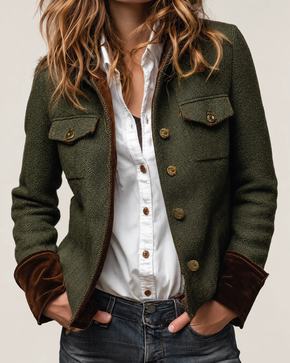Tersilla · Chaqueta de espiga en verde oliva