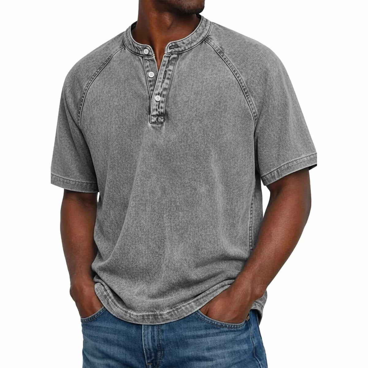 Marino · Camiseta Henley de acabado lavado · Imagen 2
