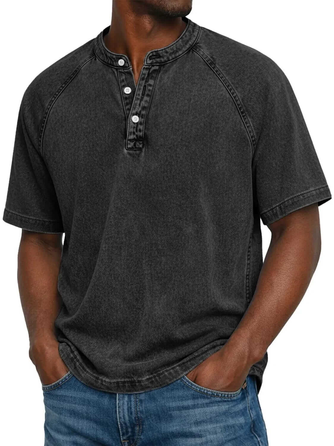 Marino · Camiseta Henley de acabado lavado · Imagen 6