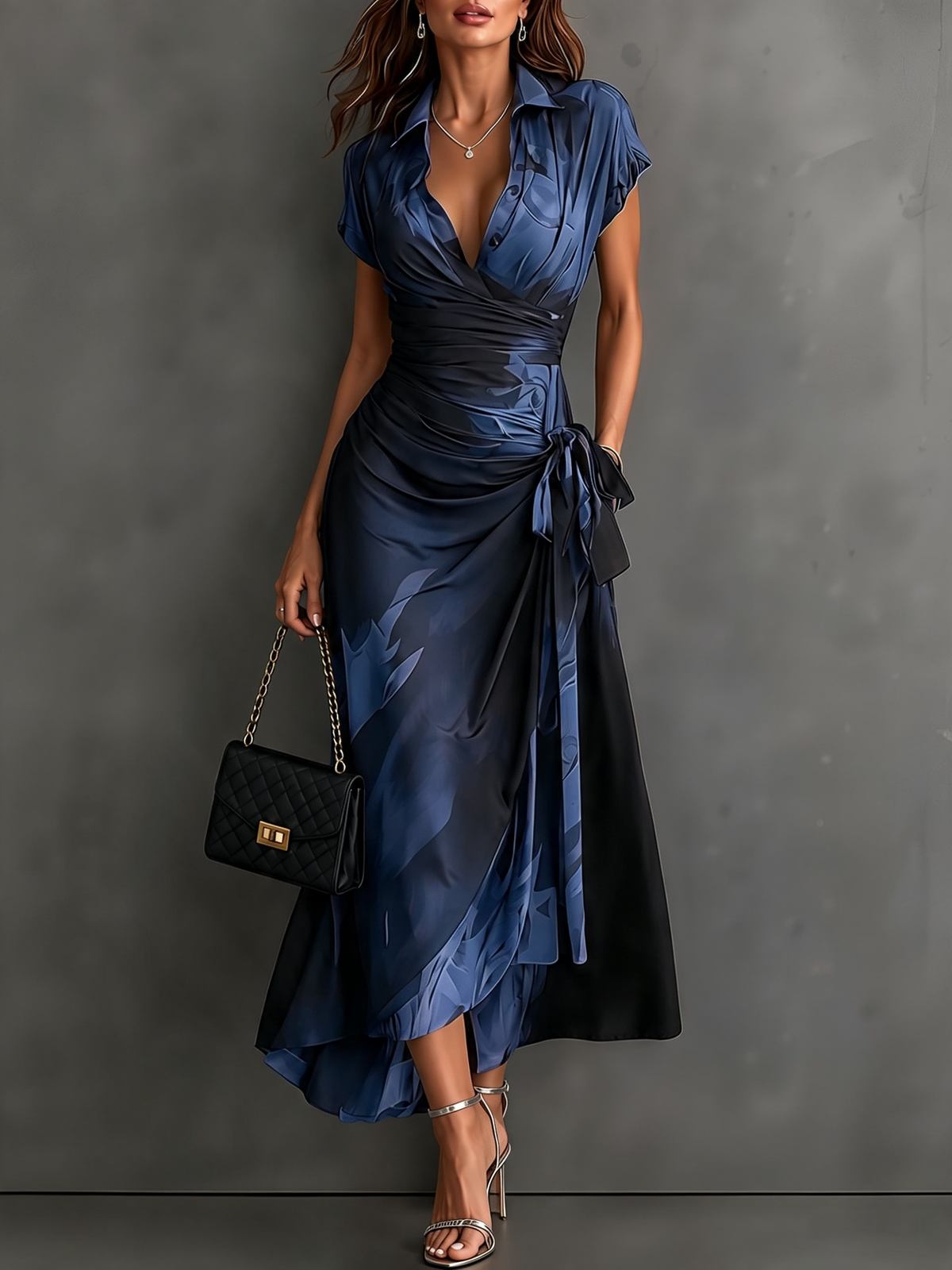 Vestido midi cruzado con estampado azul · Imagen 1