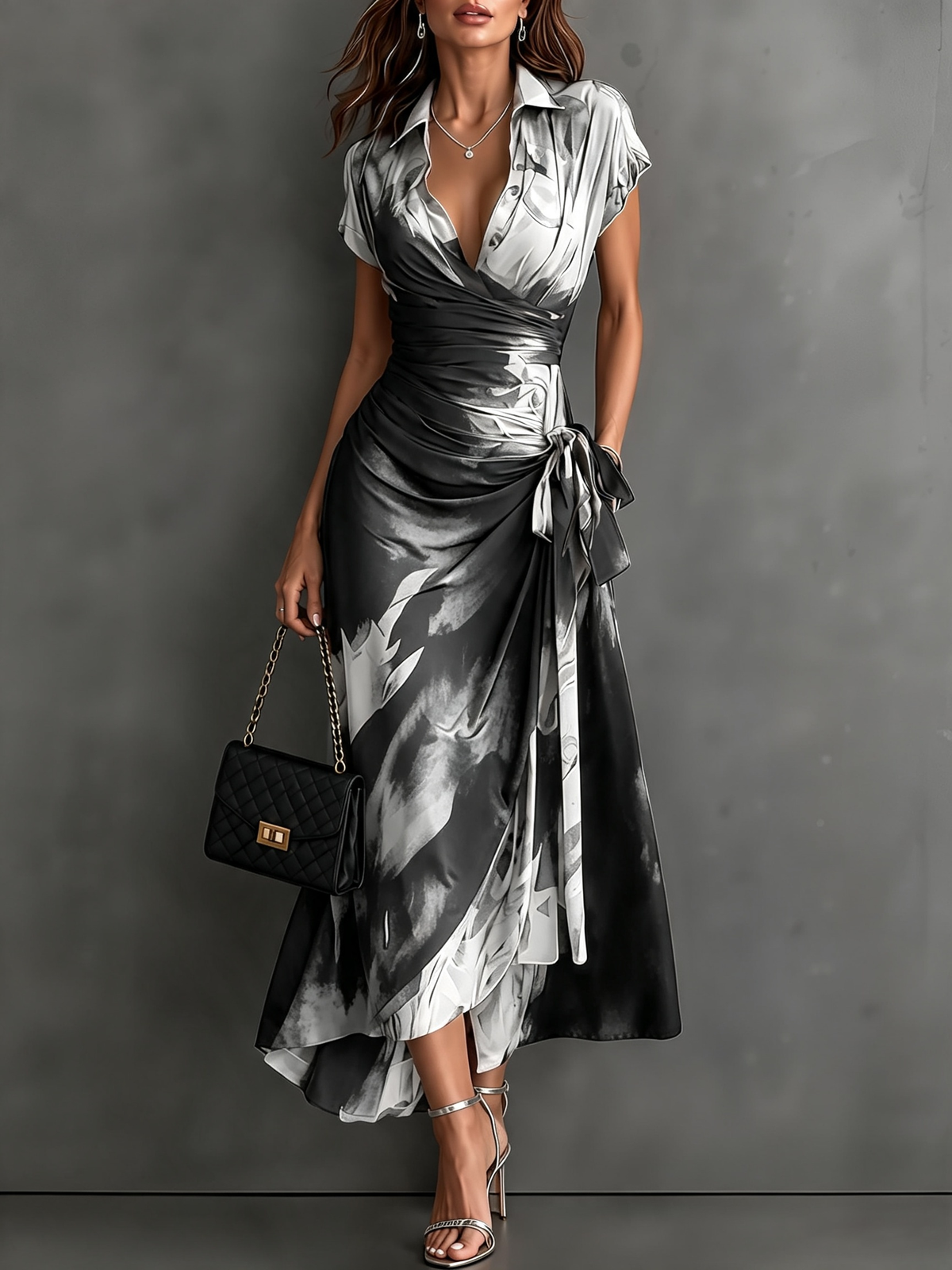 Vestido midi cruzado con estampado blanco · Imagen 1