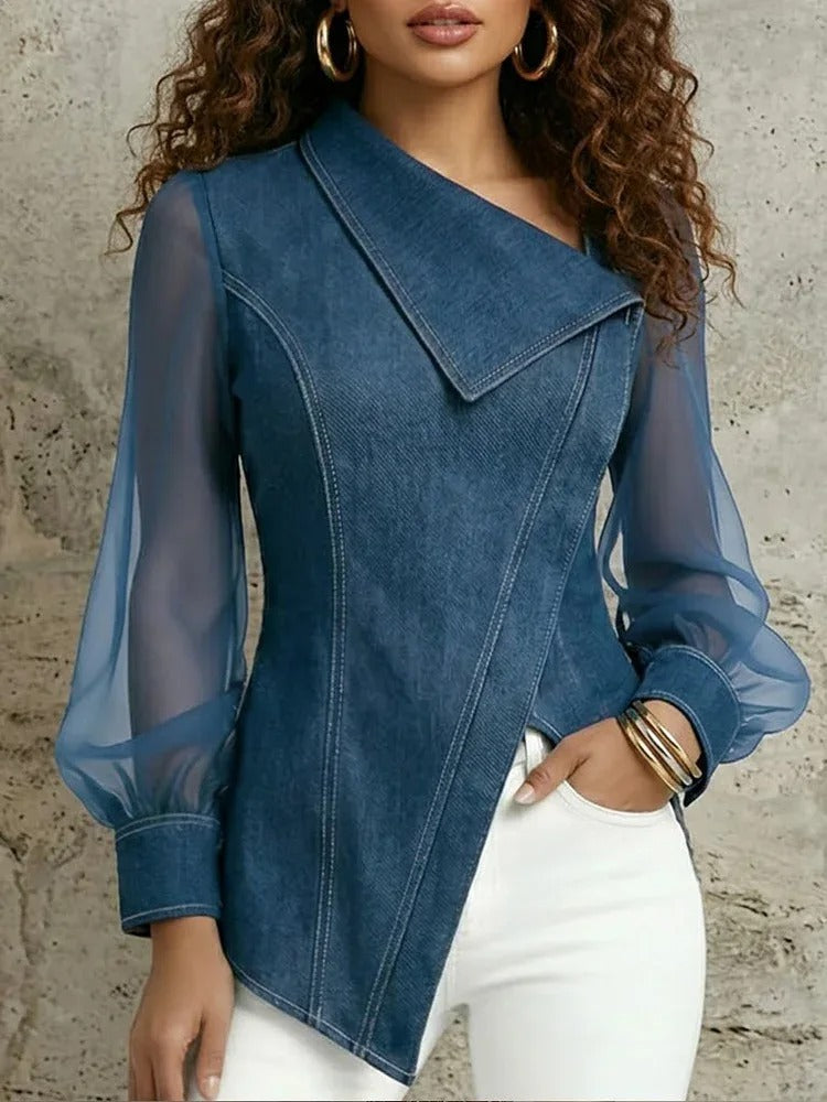 Clara · Blusa vaquera asimétrica con transparencias · Imagen 1