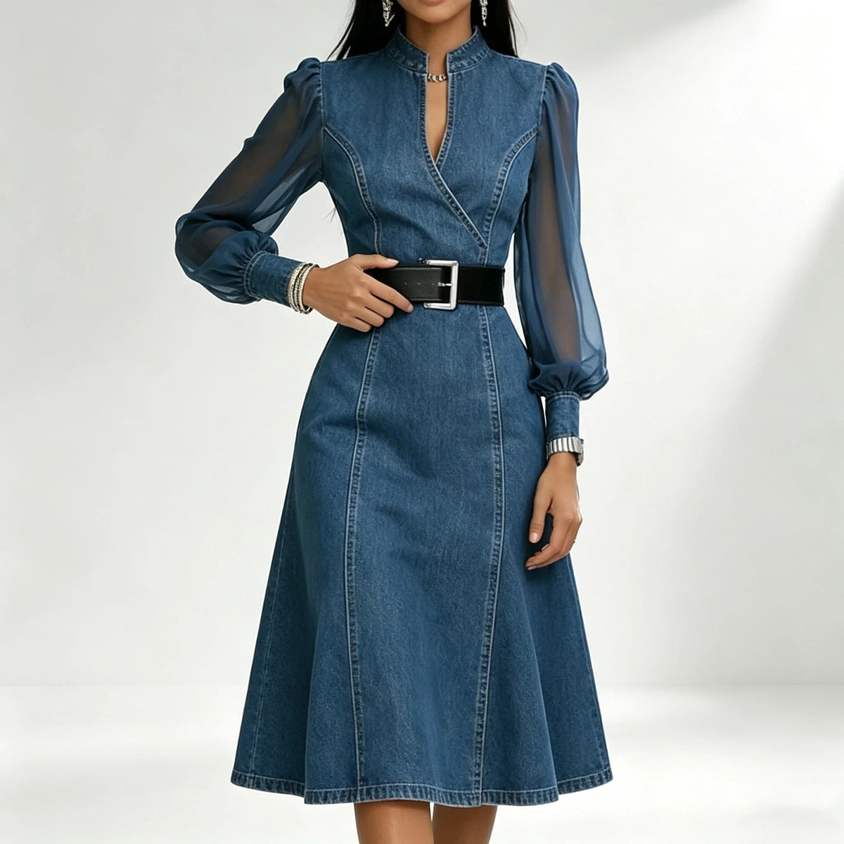Cesarina · Vestido vaquero con mangas transparentes · Imagen 1