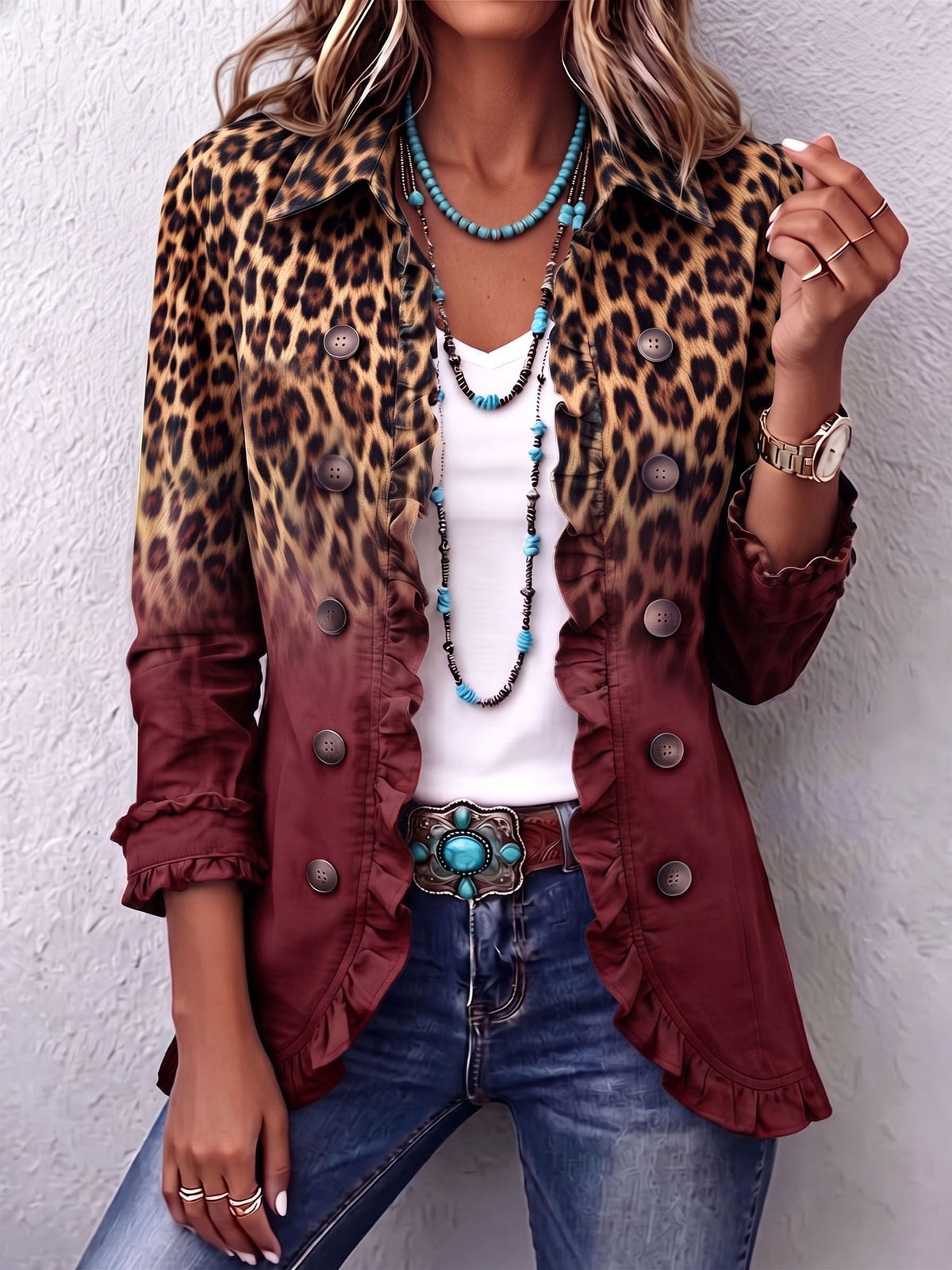 Mercedes · Blazer de leopardo degradado con volantes · Imagen 5