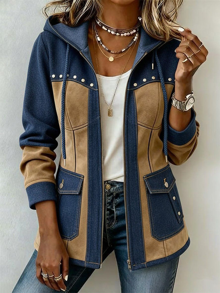 Adriana · Chaqueta con capucha en azul marino y camel · Imagen 1