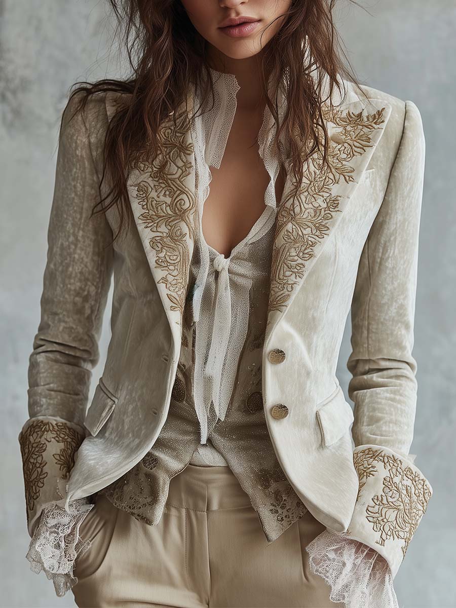 Evelina · Blazer marfil con detalles dorados · Imagen 1