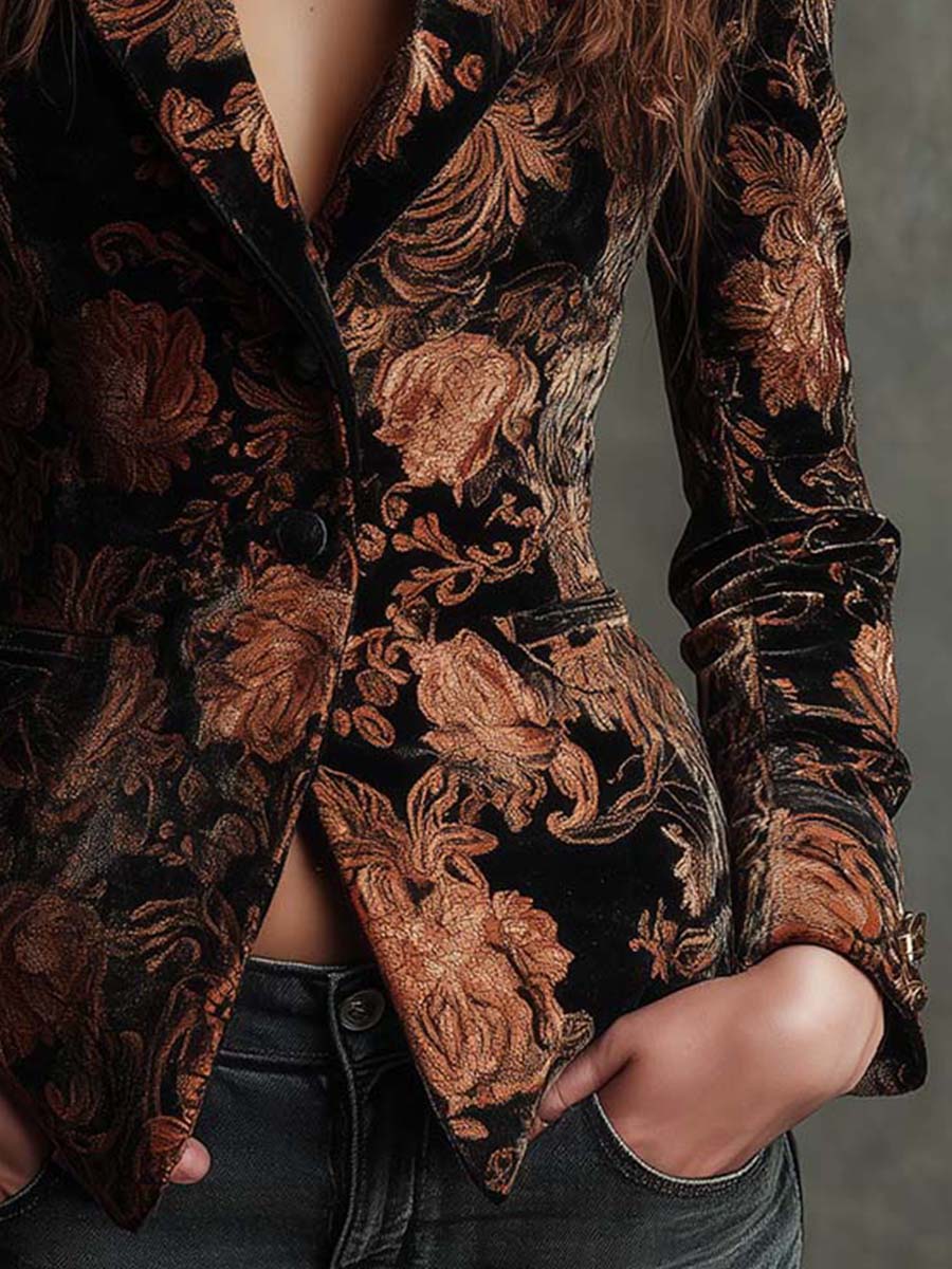 Zelmira · Blazer floral en negro y bronce · Imagen 4