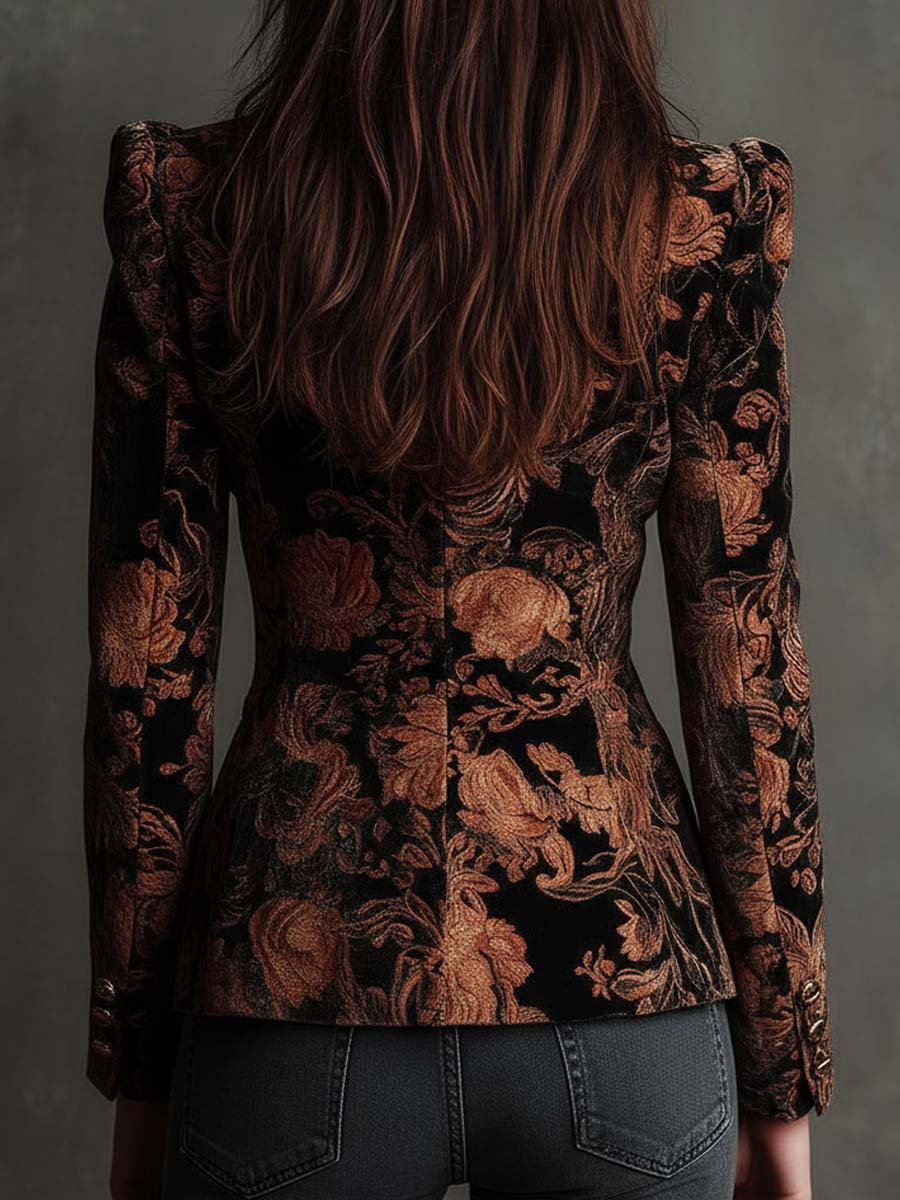 Zelmira · Blazer floral en negro y bronce · Imagen 6