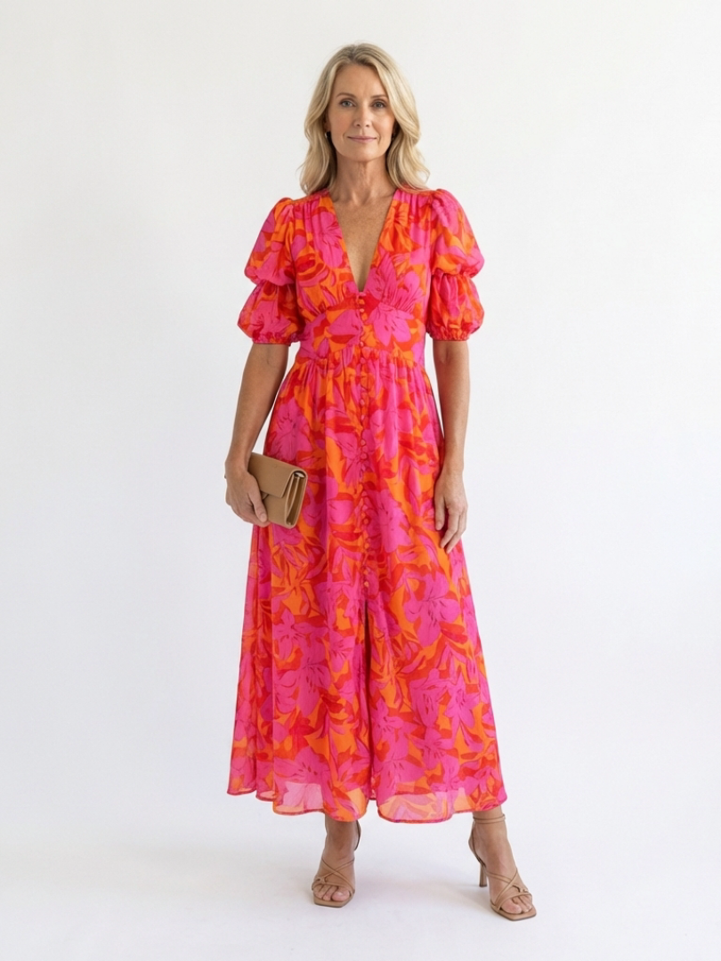 Alessia · Vestido midi floral de manga abullonada · Imagen 1