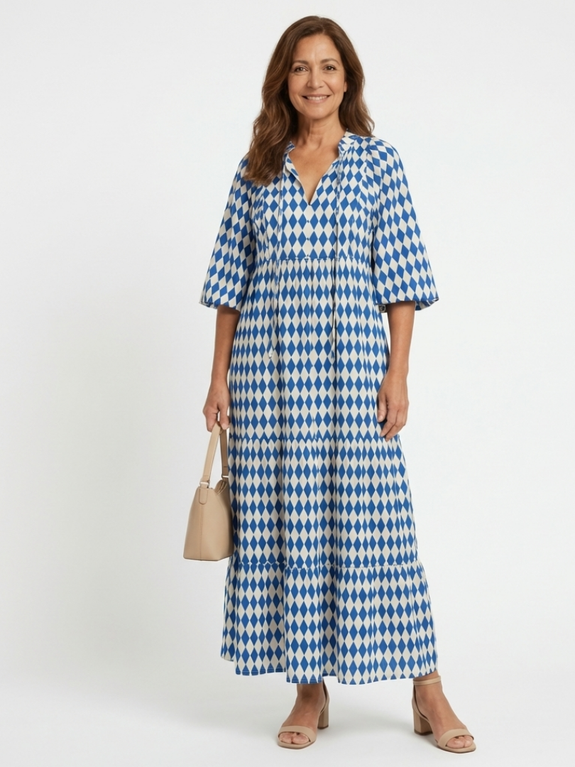 Melody · Vestido midi de capas con estampado de rombos · Imagen 1