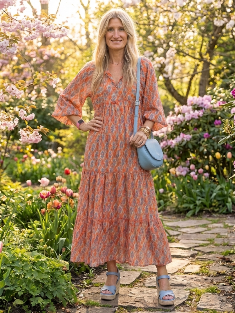 Chiara · Vestido midi de capas y estampado geométrico · Imagen 6