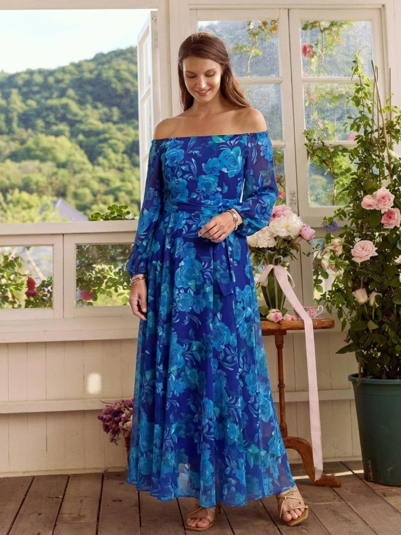Chloe · Vestido largo floral con hombros descubiertos · Imagen 6