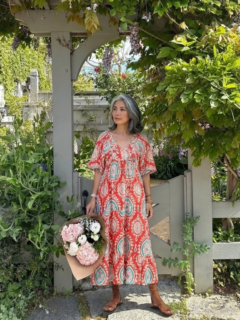 Zoe · Vestido midi paisley de cuello en V · Imagen 6