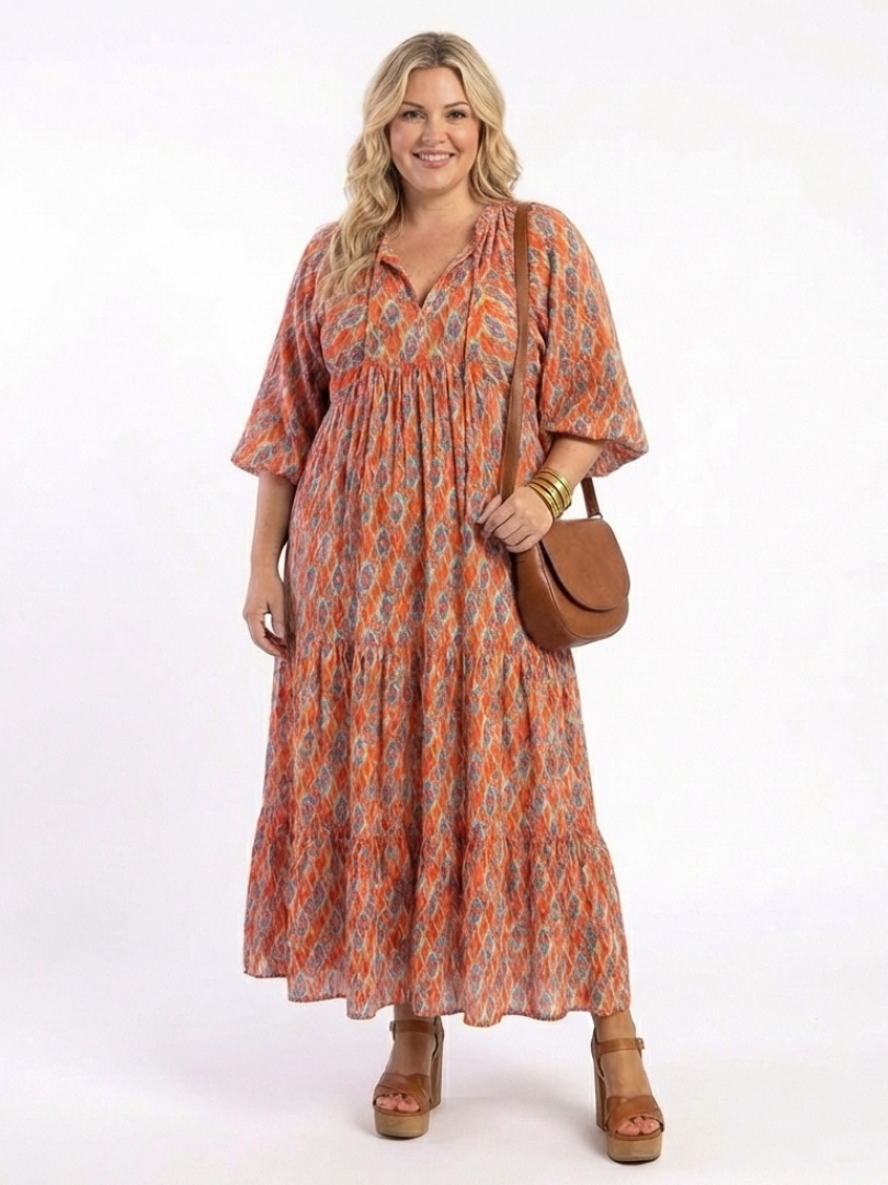 Chiara · Vestido midi de capas y estampado geométrico · Imagen 5