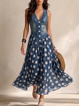 Alba · Vestido efecto denim con falda de lunares · Imagen 2