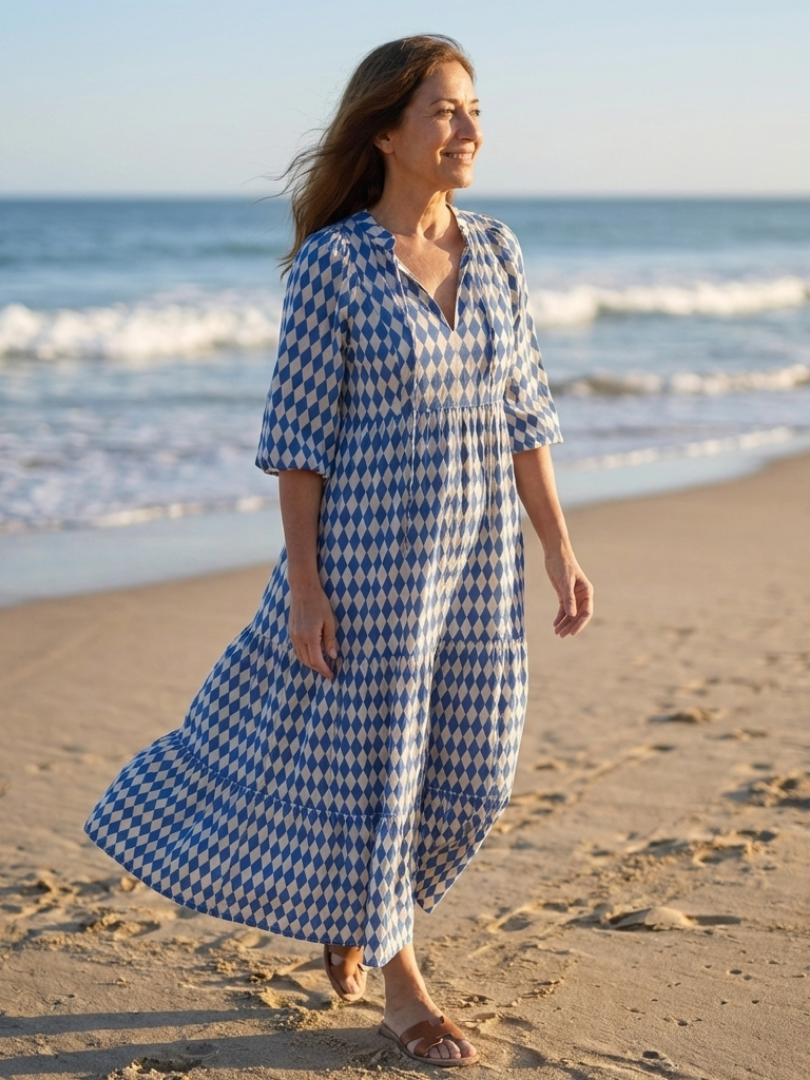 Melody · Vestido midi de capas con estampado de rombos · Imagen 8