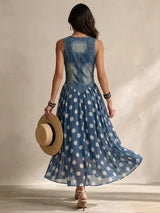 Alba · Vestido efecto denim con falda de lunares · Imagen 4