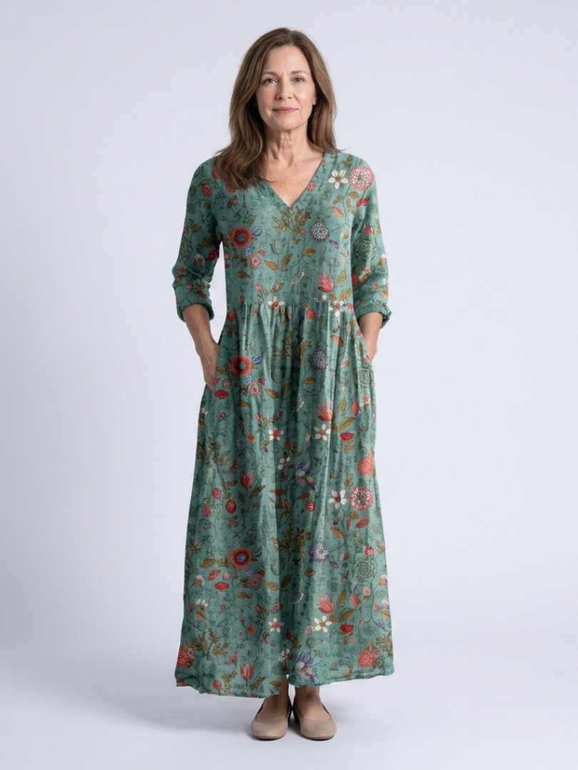 Marina · Vestido largo floral de manga francesa · Imagen 1