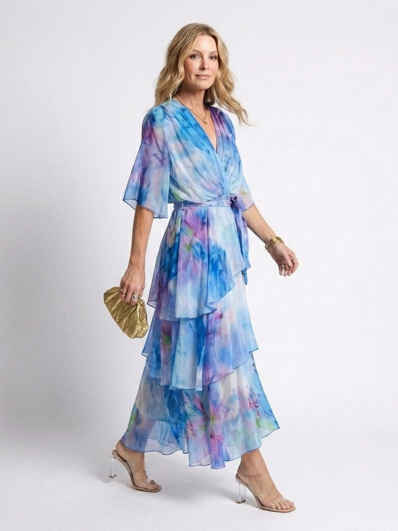 Iris · Vestido largo de capas con lazada · Imagen 2