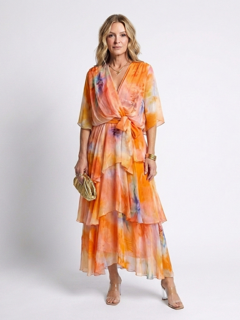 Iris · Vestido largo de capas con lazada · Imagen 7