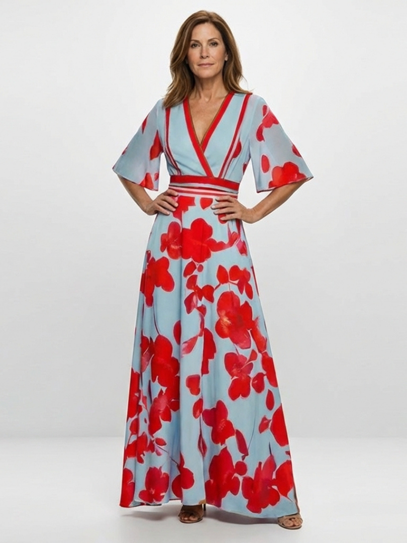 Sara · Vestido largo floral de cuello en V · Imagen 1