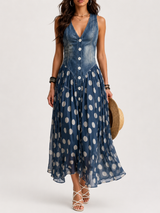 Alba · Vestido efecto denim con falda de lunares · Imagen 1