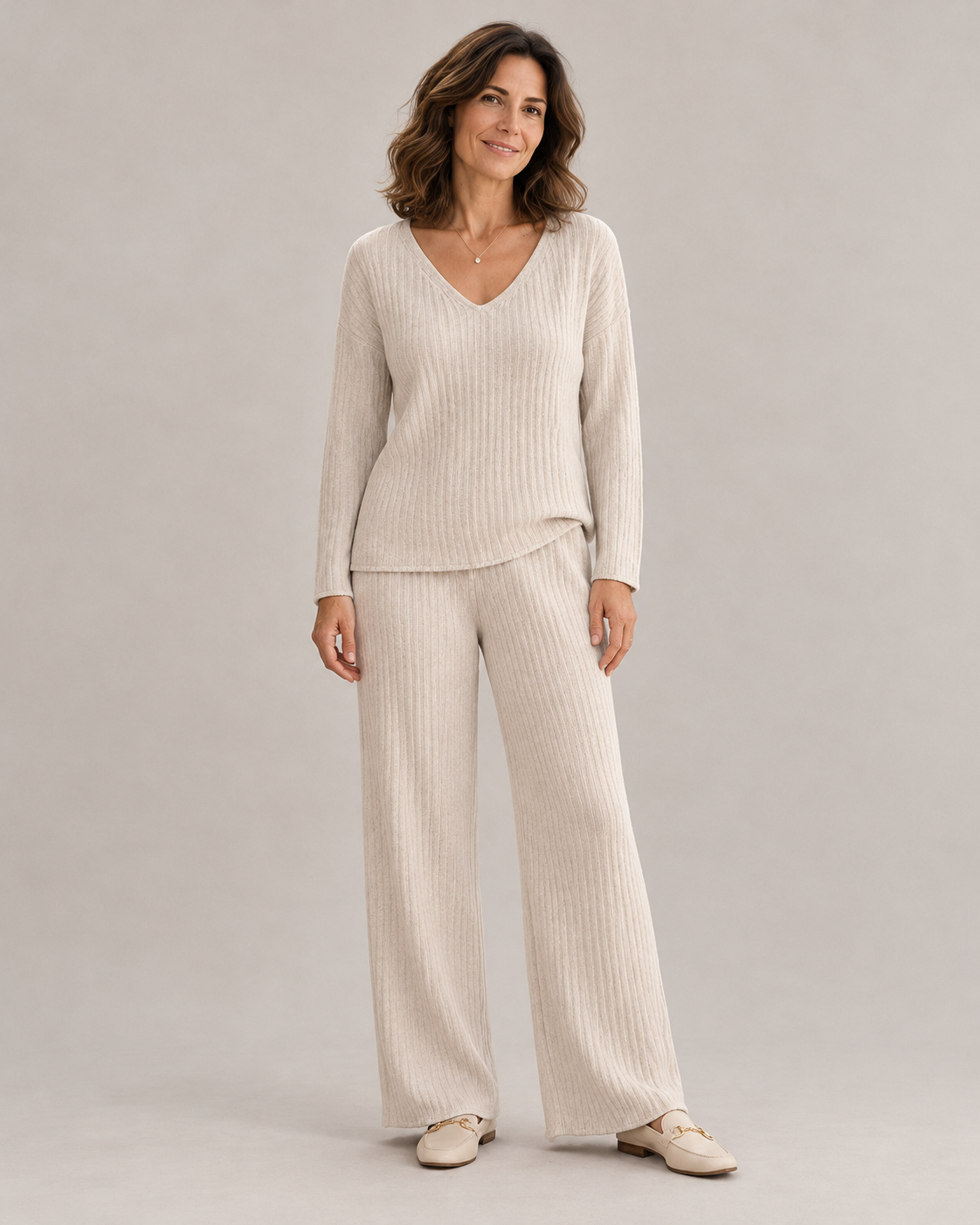 Kathy, conjunto de punto marfil de dos piezas
