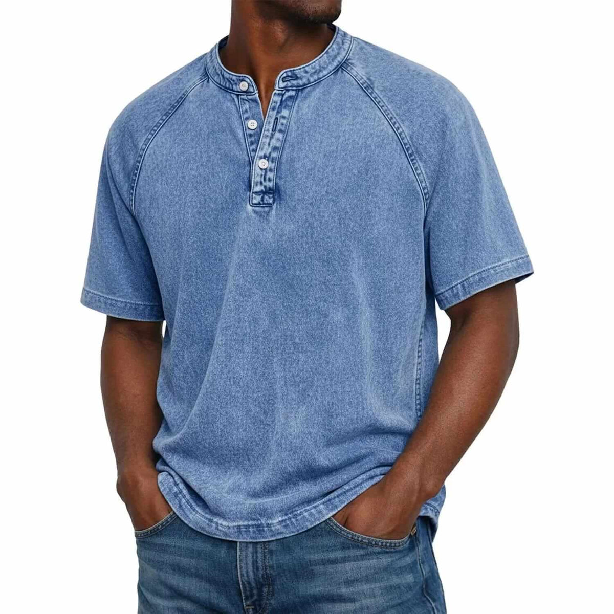 Marino · Camiseta Henley de acabado lavado · Imagen 4