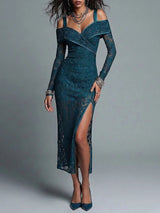 Vestido midi de encaje azul marino · Imagen 1
