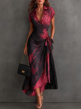 Vestido midi cruzado en rojo y negro · Imagen 1