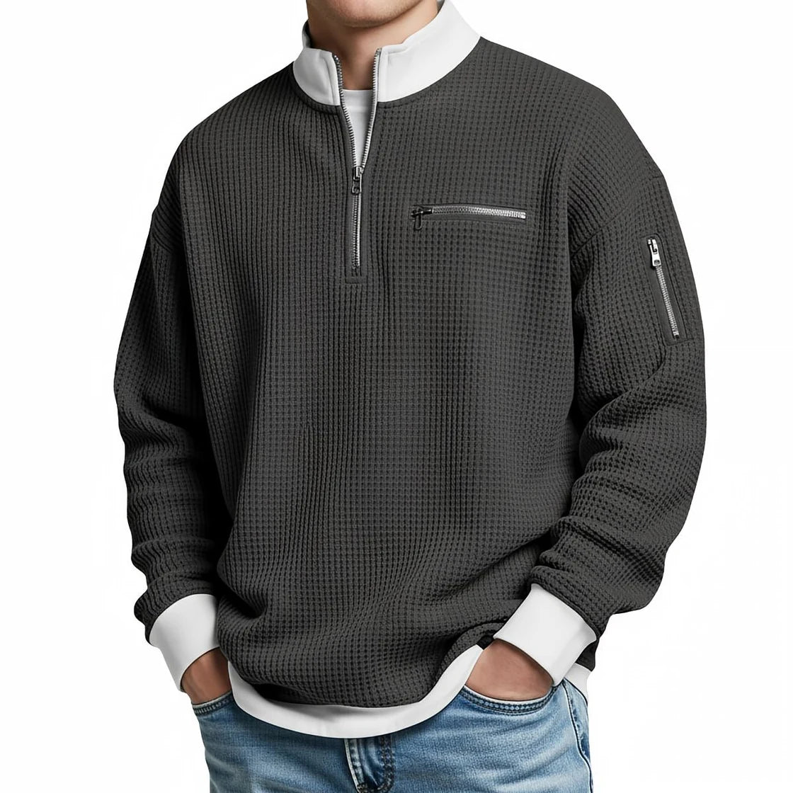 Loris · Jersey de textura waffle con media cremallera · Antracita