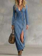 Caridad · Vestido largo vaquero con abertura · Imagen 1