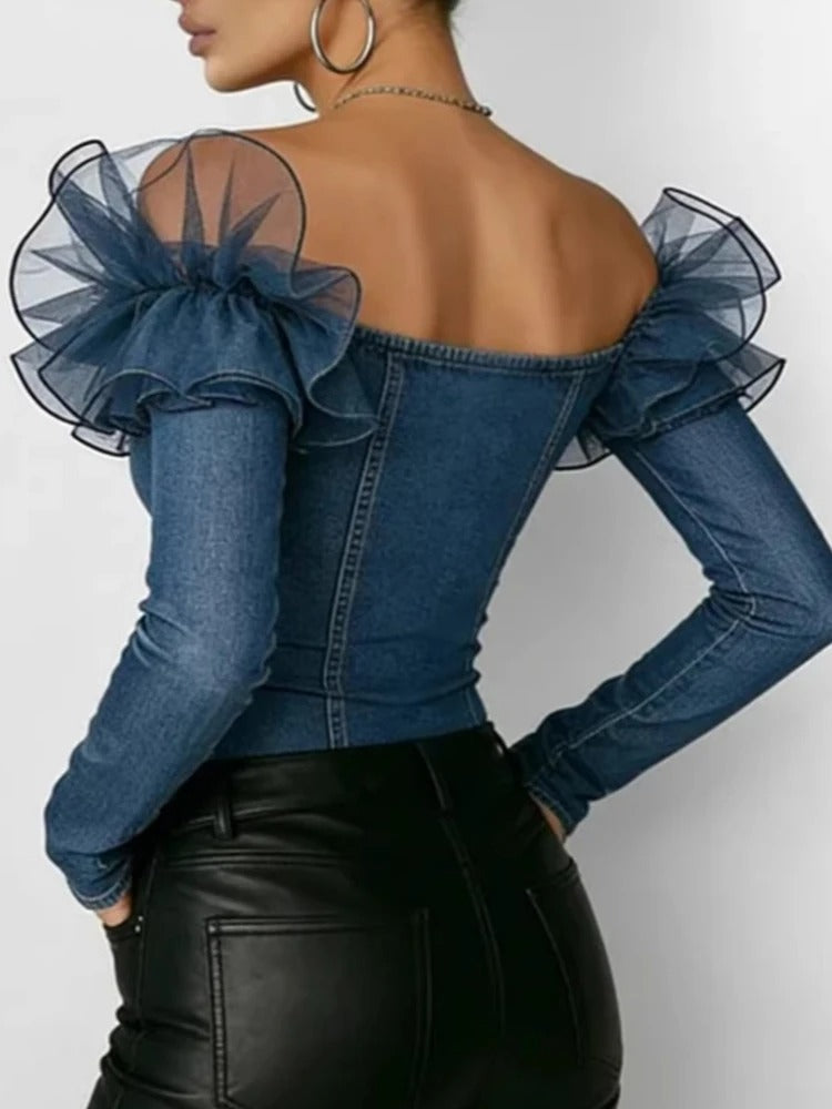 Mireia · Blusa vaquera con volantes de tul · Imagen 2