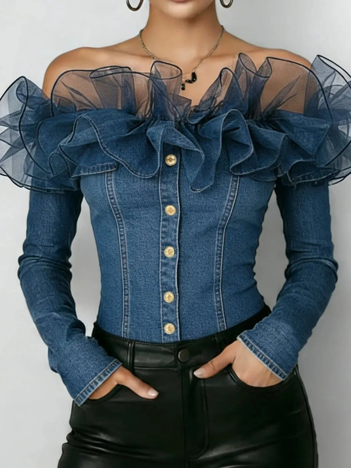 Mireia · Blusa vaquera con volantes de tul · Imagen 1