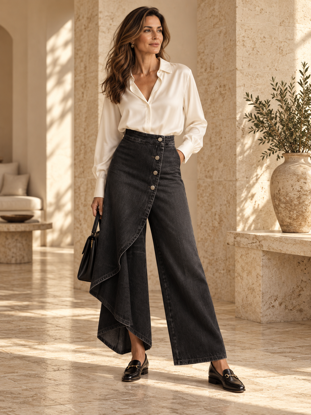 Marcella · Pantalón palazzo vaquero asimétrico · Imagen 1