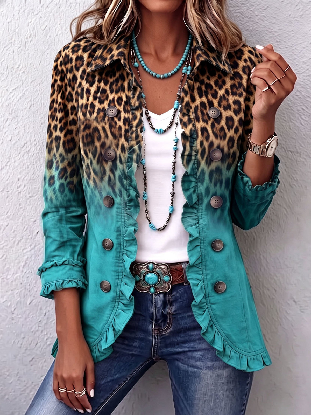 Mercedes · Blazer de leopardo degradado con volantes · Imagen 1