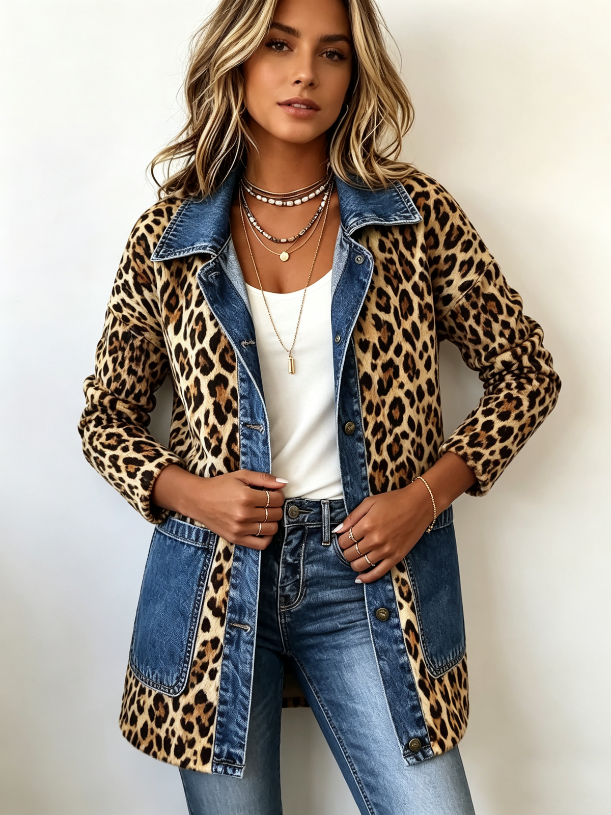 Lorena · Chaqueta larga de leopardo con detalles vaqueros · Imagen 3