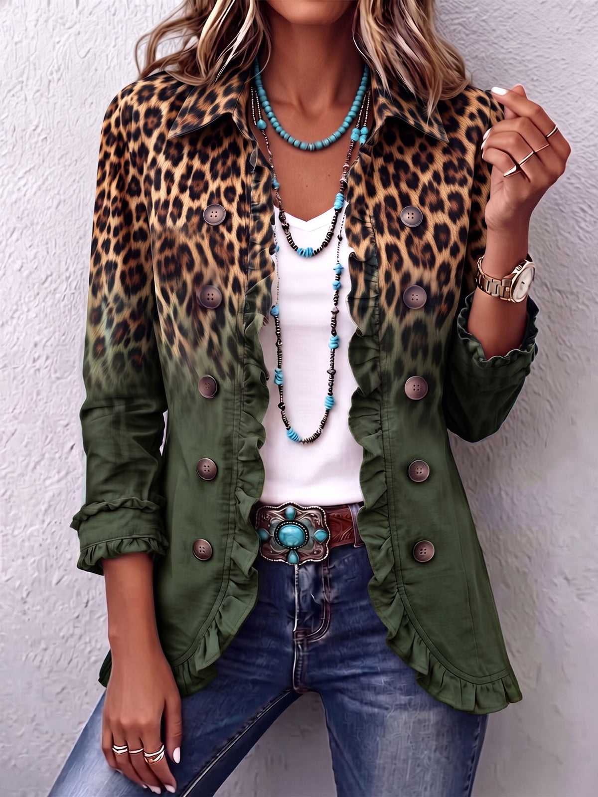 Mercedes · Blazer de leopardo degradado con volantes · Imagen 6